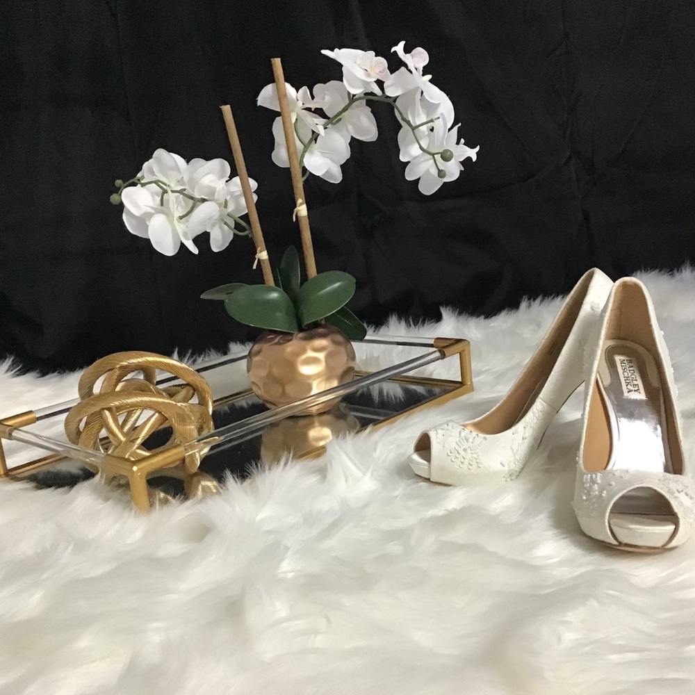 Beaded white heels
